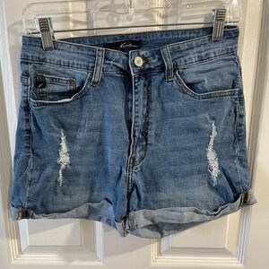 KanCan Cuffed High Rise Distressed  Medium Wash Jean Shorts Size 9